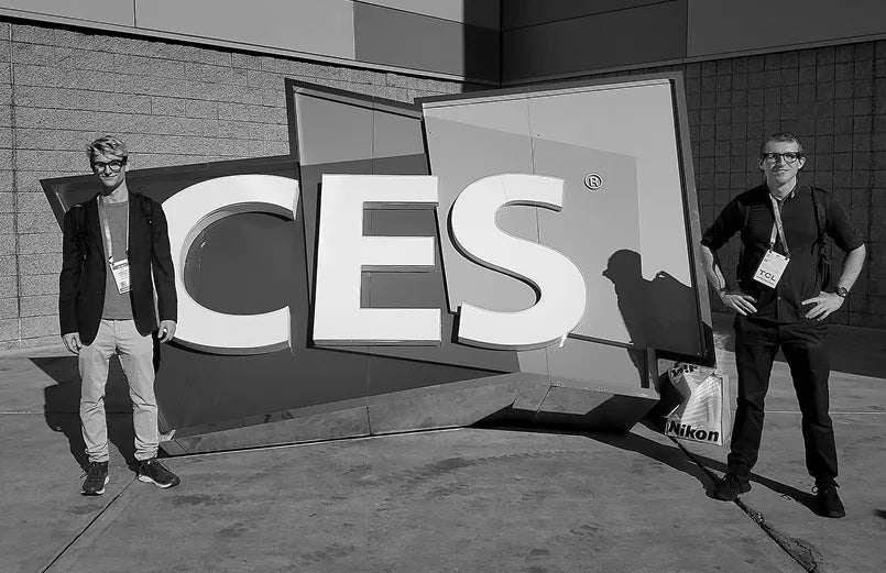 Mentra team demonstrating open-source smart glasses at CES