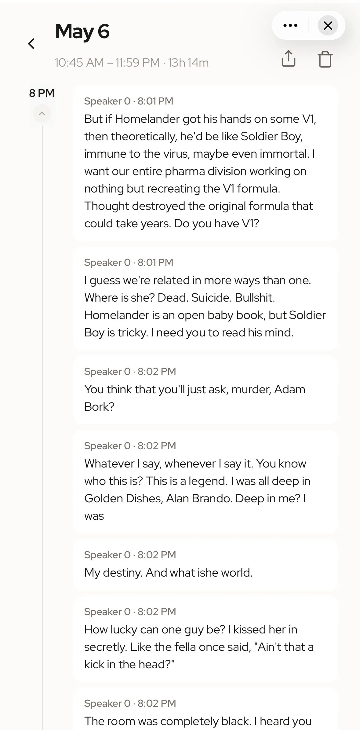 Mentra Ghi chú transcript detail view