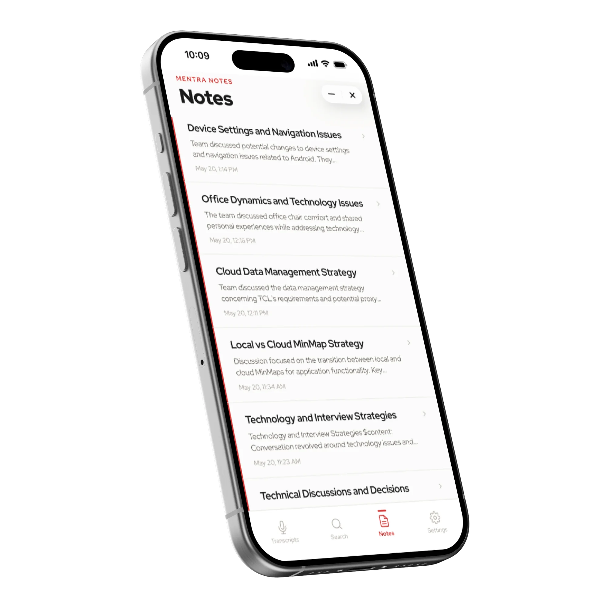 Mentra Ghi chú app interface