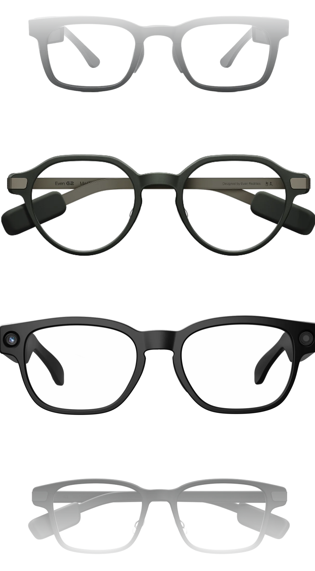 MentraOS supported smart glasses stacked vertically